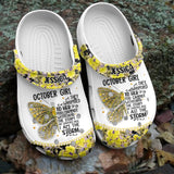 Personalized Butterfly Flowers Background October Girl They Whispered To Her You Cannot Withstand The Storm She Whispered Back I Am The Storm Clog Slipper Shoes Printed 23MAR-DT04