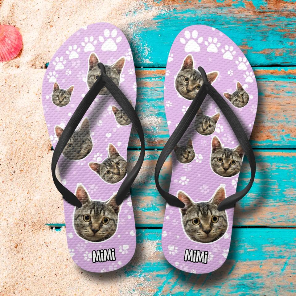 Personalized Upload Your Cat's Photo Flip Flops Cat Lovers Gift Printed PNDT0103