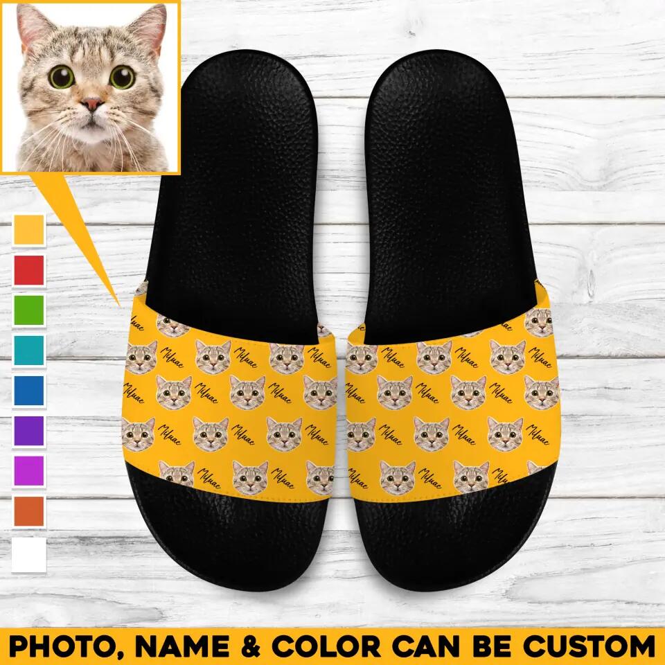 Personalized Upload Your Cat Photo Cat Lovers Slide Sandal Printed PNHQ0803