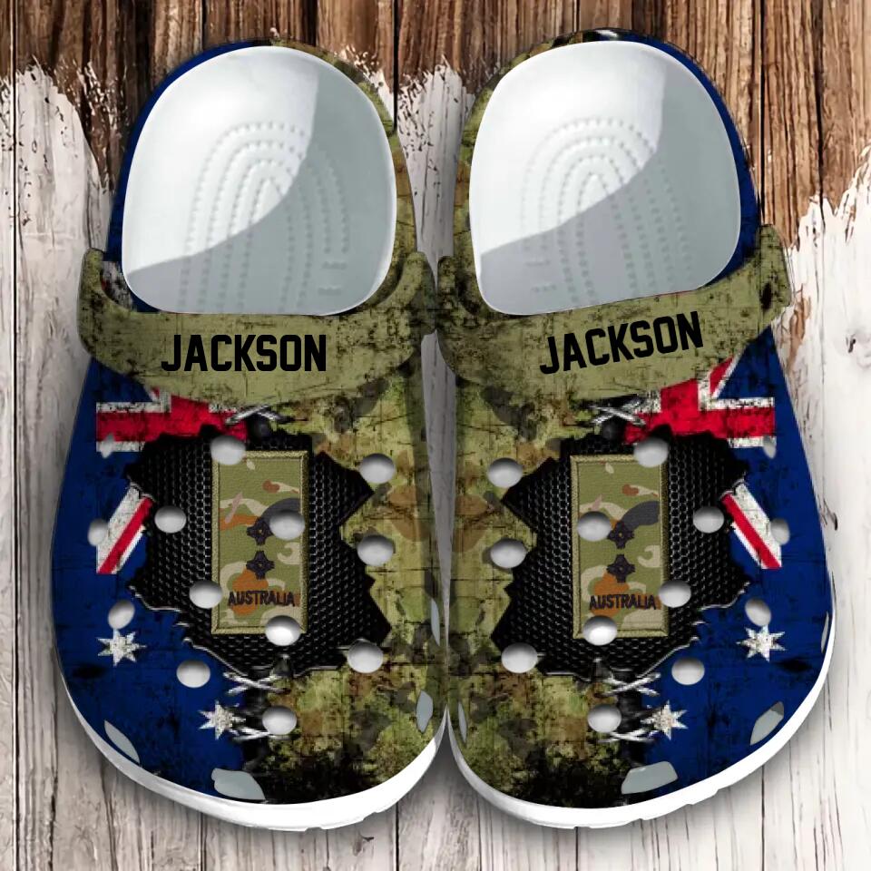 Personalized Australian Soldier/ Veteran Rank Camo Flag Clog Slipper Shoes Printed 23MAR-HQ09