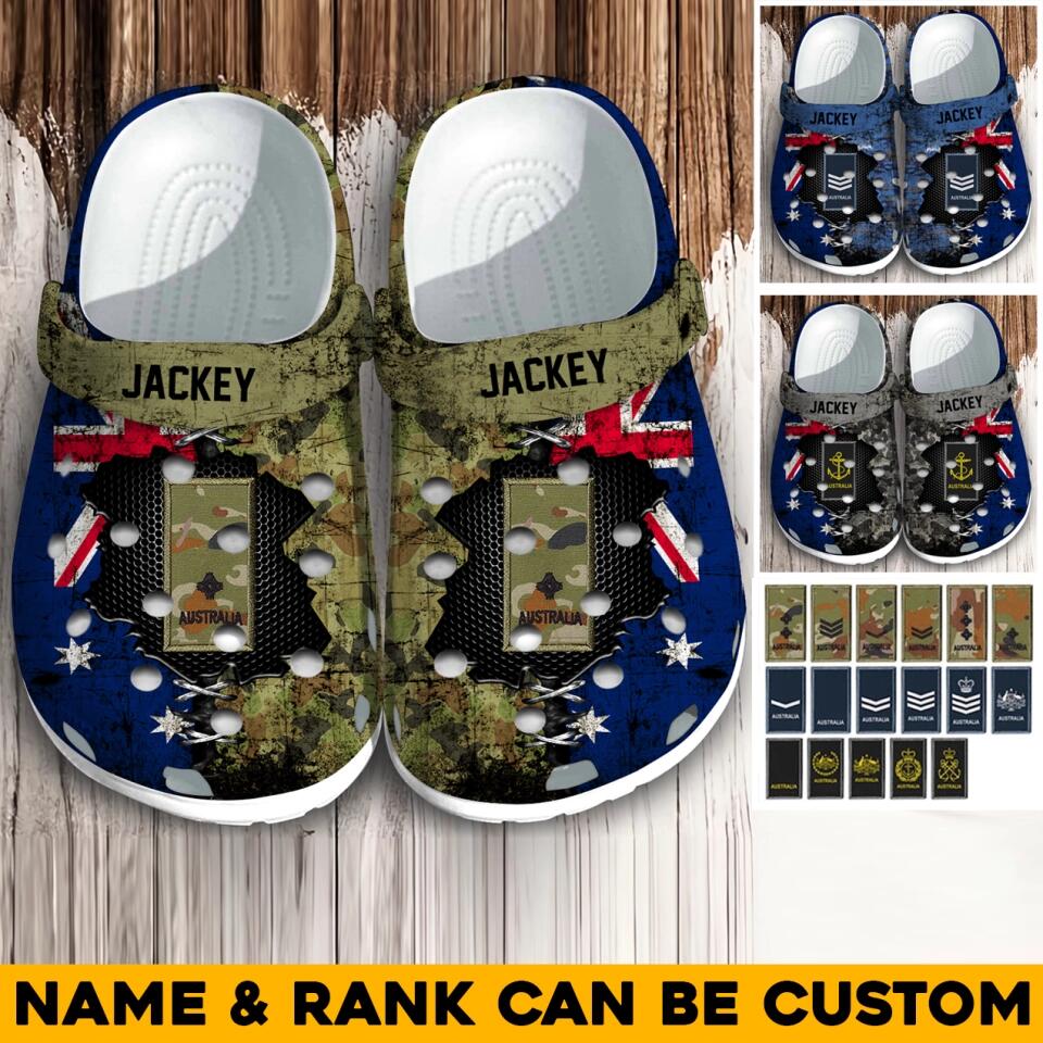 Personalized Australian Soldier/ Veteran Rank Camo Flag Clog Slipper Shoes Printed 23MAR-HQ09