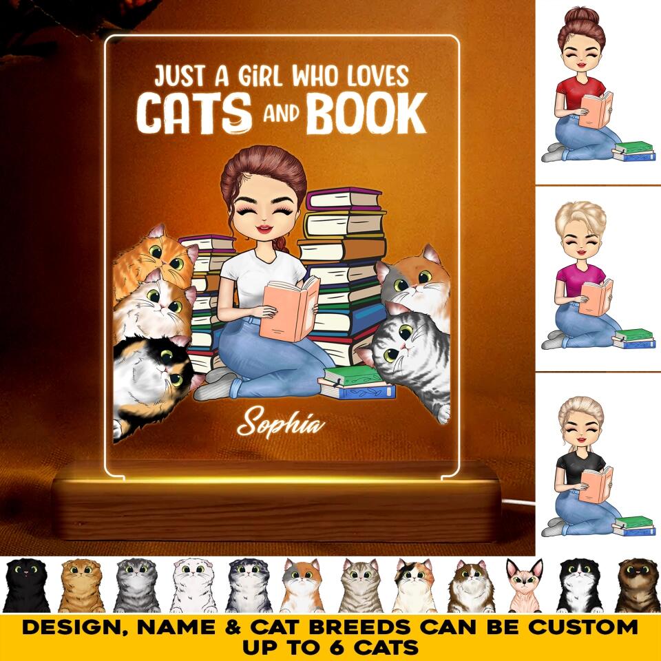 Personalized Just A Girl Who Loves Cats And Book Led Lamp Printed PNHQ1003