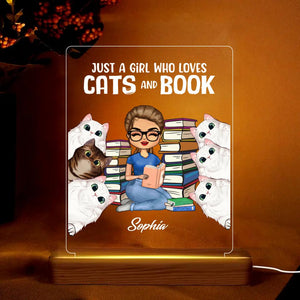 Personalized Just A Girl Who Loves Cats And Book Led Lamp Printed PNHQ1003