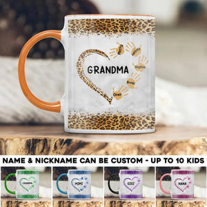 Personalized Grandma Aunt Mommy Kid Name Heart Hand Printed Accent Mug PNHQ1303