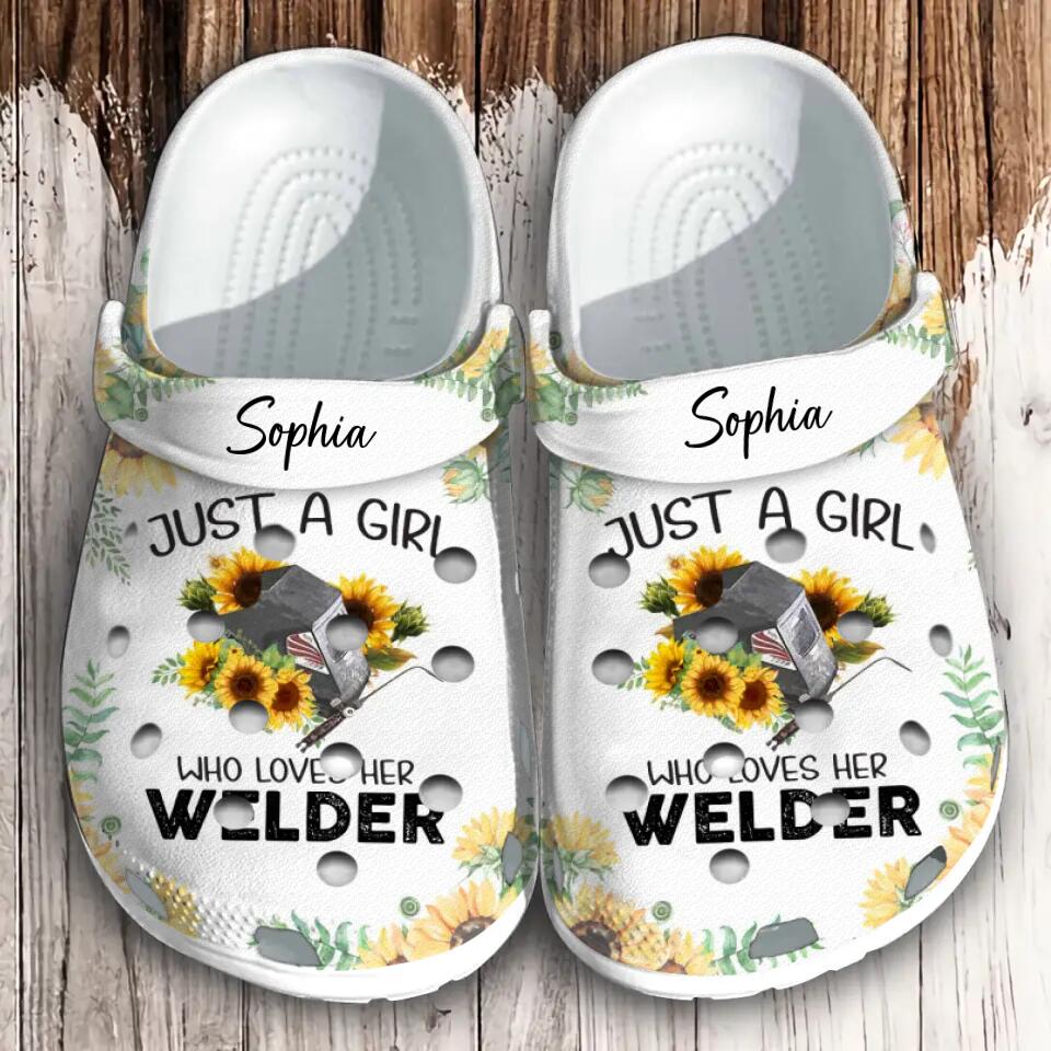 Personalized Just A Girl Who Lover Her Welder Sunflower Clog Slipper Shoes Printed 23MAR-HQ13