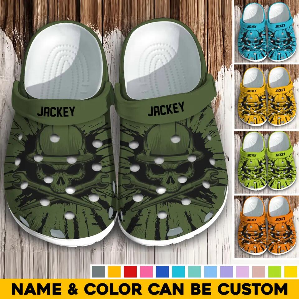 Personalized Ironworker Skull Clog Slipper Shoes Printed 23MAR-HQ15