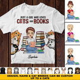 Personalized Just A Girl Who Loves Cats & Books Cat Lovers Gift Printed Tshirts PNHQ1503