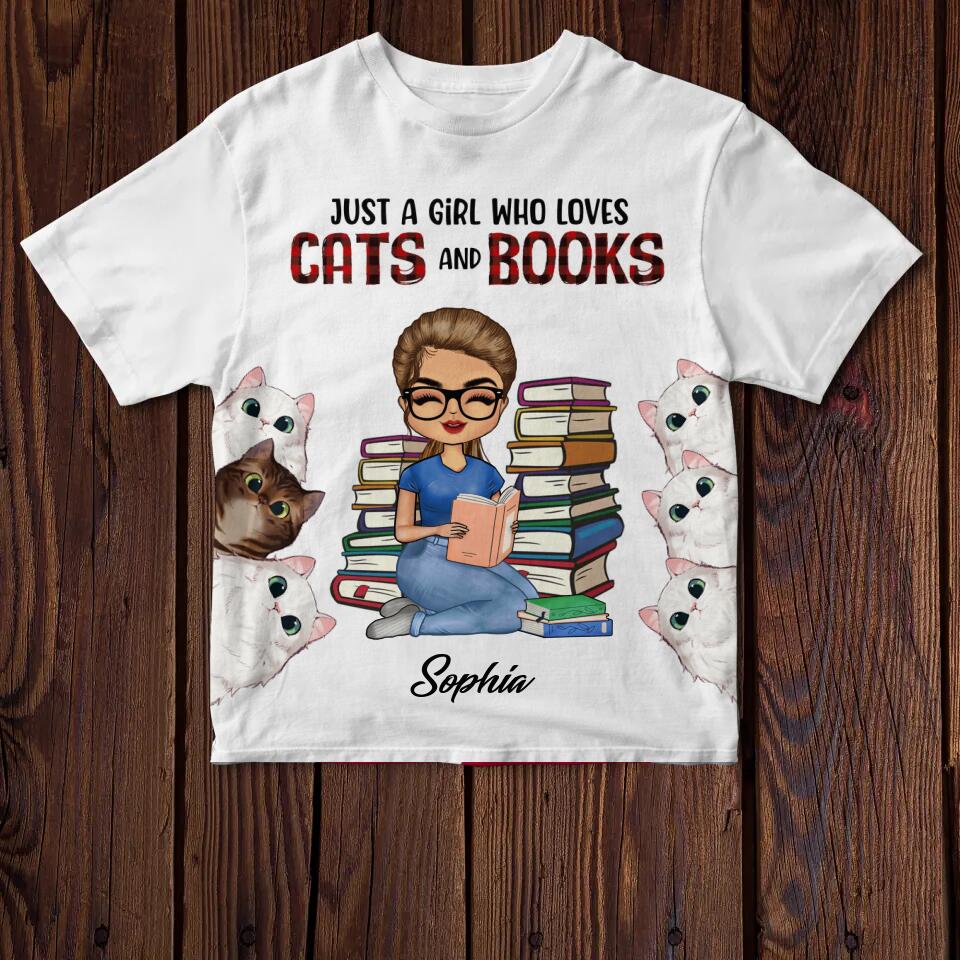 Personalized Just A Girl Who Loves Cats & Books Cat Lovers Gift Printed Tshirts PNHQ1503