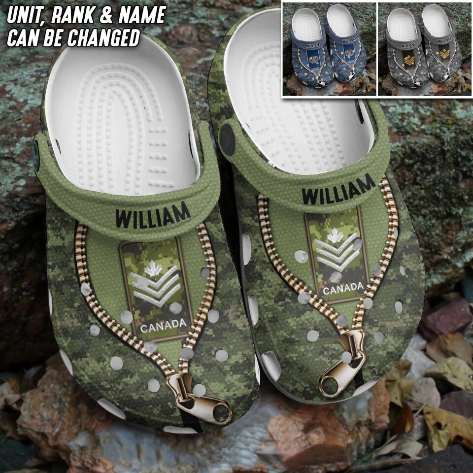 Personalized Canadian Veteran/Soldier Rank Camo & Name Clog Slipper Shoes Printed 23MAR-DT15