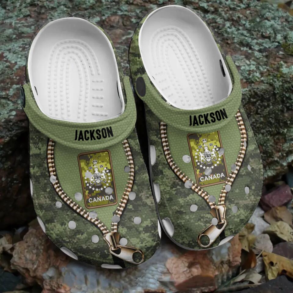 Personalized Canadian Veteran/Soldier Rank Camo & Name Clog Slipper Shoes Printed 23MAR-DT15