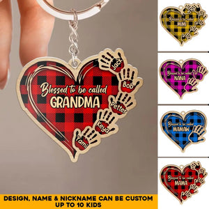 Personalized Grandma Aunt Mom Nana Heart Kid Name Wood Keychain Printed PNHQ1603