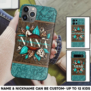 Personalized Sunflower Leather Grandma & Kid's Name Phonecase Printed 23MAR-HQ16