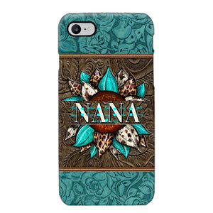 Personalized Sunflower Leather Grandma & Kid's Name Phonecase Printed 23MAR-HQ16