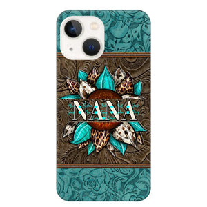 Personalized Sunflower Leather Grandma & Kid's Name Phonecase Printed 23MAR-HQ16