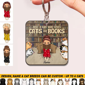 Personalized Just A Girl Who Loves Cats And Books Keychain PNHQ1703