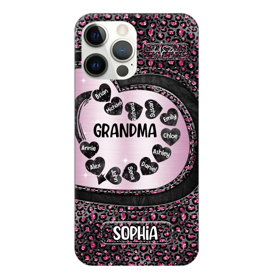 Personalized Grandma Nana Auntie Mom Heart & Kid's Name Phonecase Printed QTHQ2003