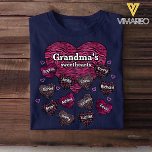 Personalized Grandma Nana Mom Aunt's Sweethearts Kid Name Heart Tshirt Printed PNHQ2003