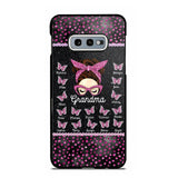 Personalized Grandma Nana Mom Aunt Pink Glam Glitter Buttterfly & Kid's Name Phonecase Printed PNDT2003