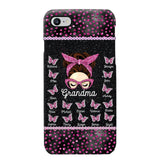 Personalized Grandma Nana Mom Aunt Pink Glam Glitter Buttterfly & Kid's Name Phonecase Printed PNDT2003