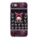 Personalized Grandma Nana Mom Aunt Pink Glam Glitter Buttterfly & Kid's Name Phonecase Printed PNDT2003