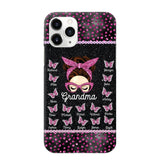 Personalized Grandma Nana Mom Aunt Pink Glam Glitter Buttterfly & Kid's Name Phonecase Printed PNDT2003