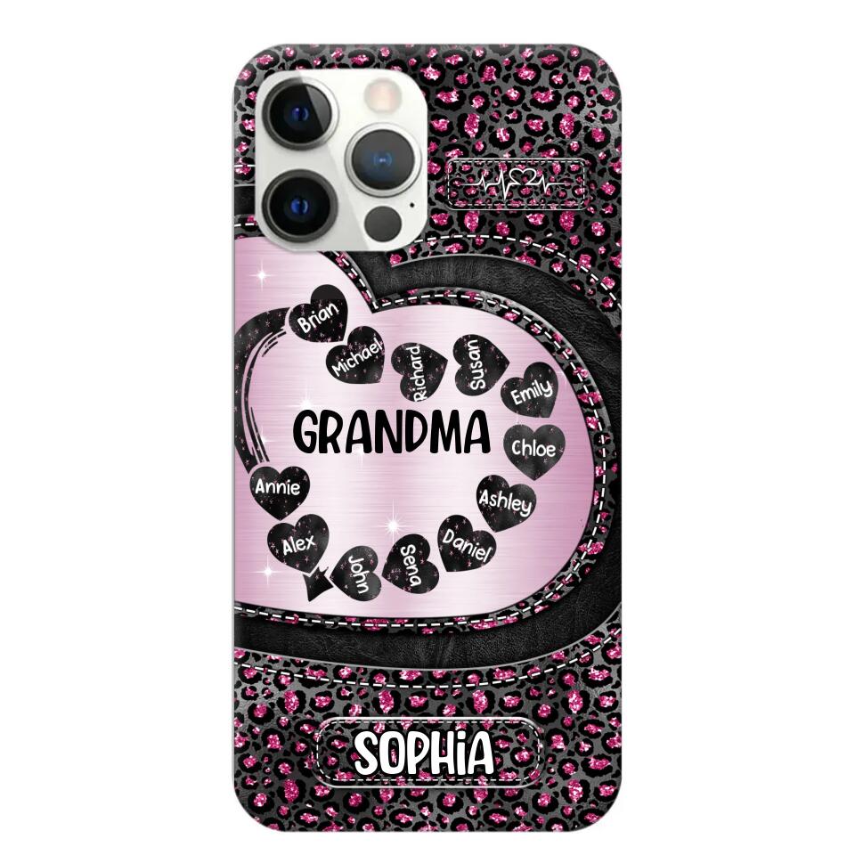 Personalized Grandma Nana Auntie Mom Heart & Kid's Name Phonecase Printed QTHQ2003