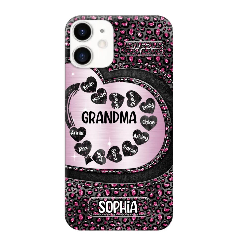 Personalized Grandma Nana Auntie Mom Heart & Kid's Name Phonecase Printed QTHQ2003