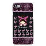 Personalized Grandma Nana Mom Aunt Pink Glam Glitter Buttterfly & Kid's Name Phonecase Printed PNDT2003