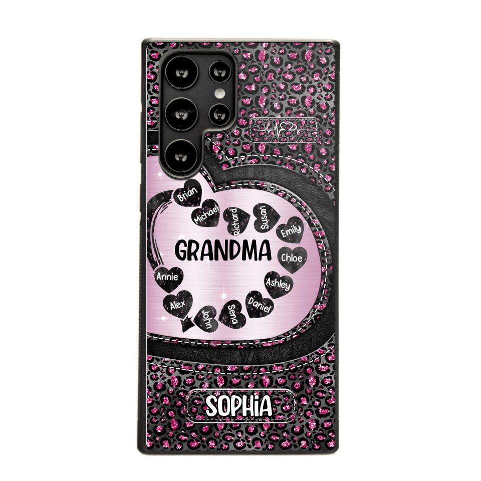 Personalized Grandma Nana Auntie Mom Heart & Kid's Name Phonecase Printed QTHQ2003