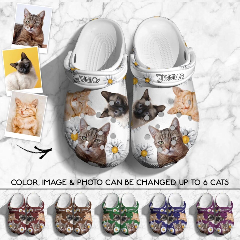 Personalized Upload Cat Photos Cat Lovers Paw Clog Slipper Shoes Printed 23MAR-DT24