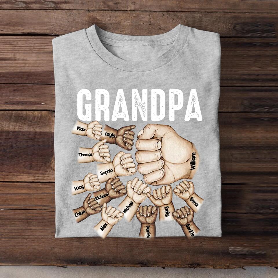 Personalized Grandpa Papa Pawpaw Kid Name Hand Tshirt Printed QTDT2703