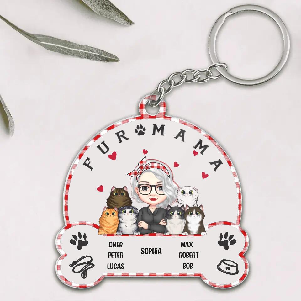 Personalized Best Cat Mom Ever Fur Mama Cat Lovers Gifts Acrylic Keychain Printed PNHQ2903