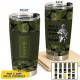 Personalized Sweden Soldier/ Veteran Once A Soldier Always A Soldier Rank Camo Tumbler Printed 23MAR-BQT29