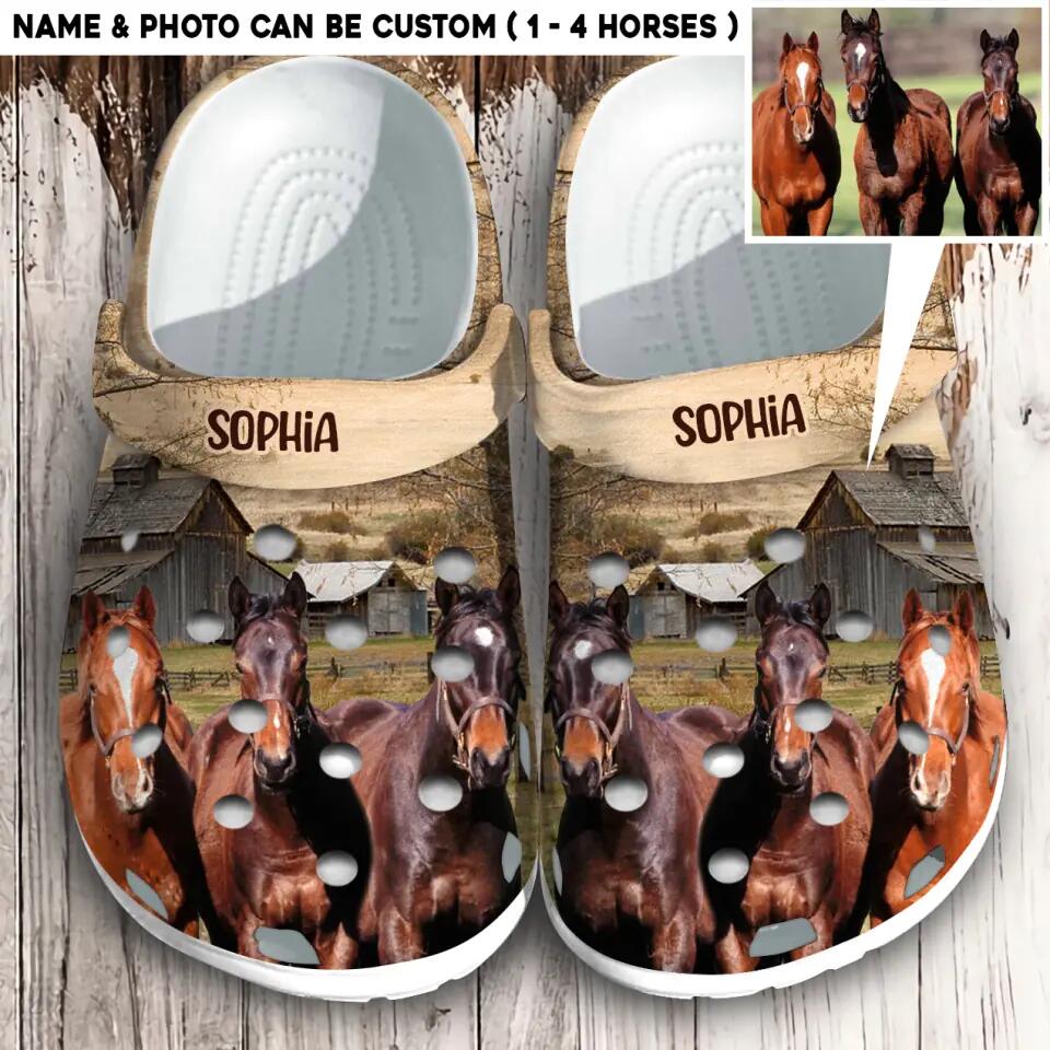 Personalized Upload Horse Photos Farm Horse Lovers Clog Slipper Shoes Printed 23MAR-HQ30