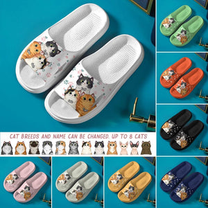 Personalized Cats & Name Cat Lovers Gift Unisex Bathroom Slippers Printed 23MAR-DT30