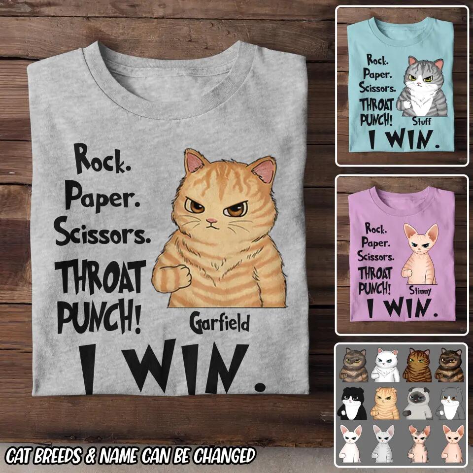 Personalized Rock Paper Scissors Throat Punch I Win Cat Lovers Tshirt Printed 23APR-DT01