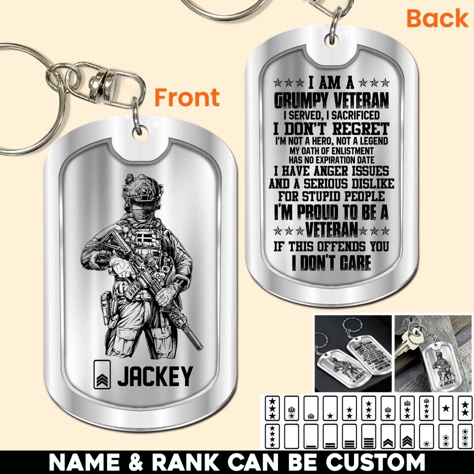 Personalized Swedish Soldier/Veteran Rank Camo I Am A Grumpy Veteran I Served, I Sacrificed Keychain Printed 23APR-HQ01