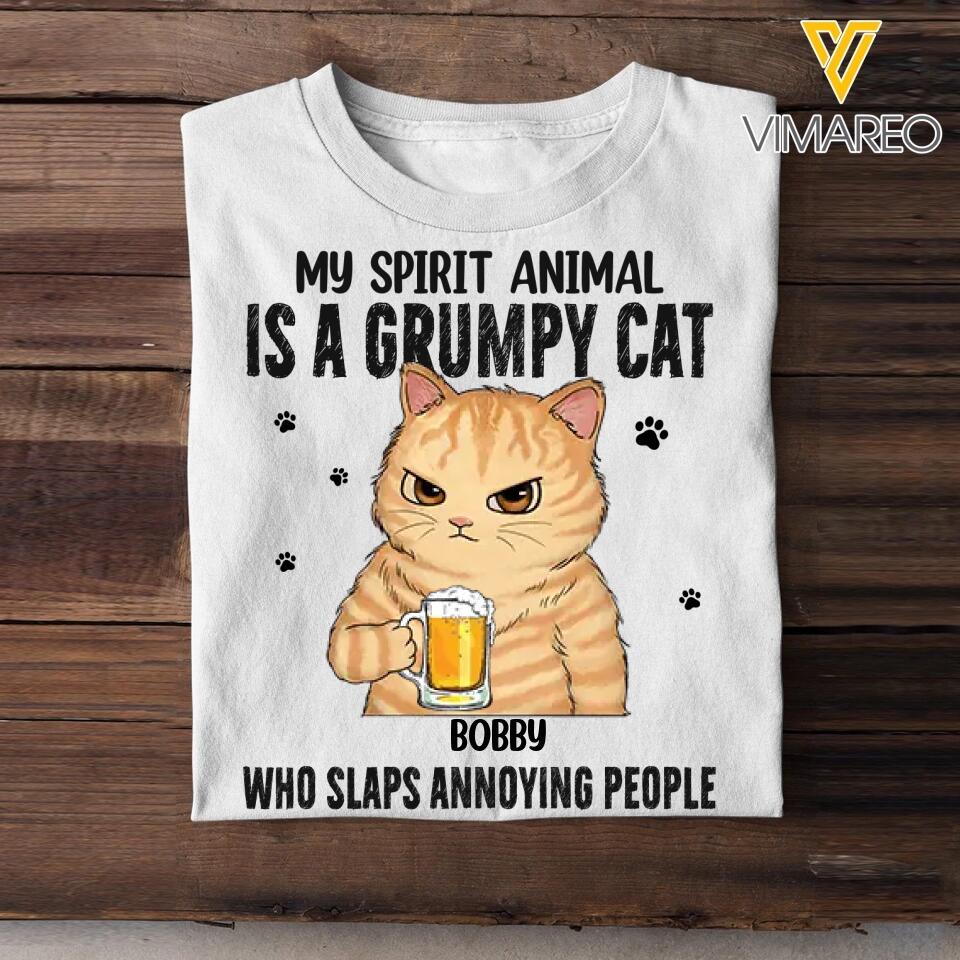 Personalized My Spirit Animal Is A Grumpy Cat Cat Lovers Tshirt Printed QTDT0104