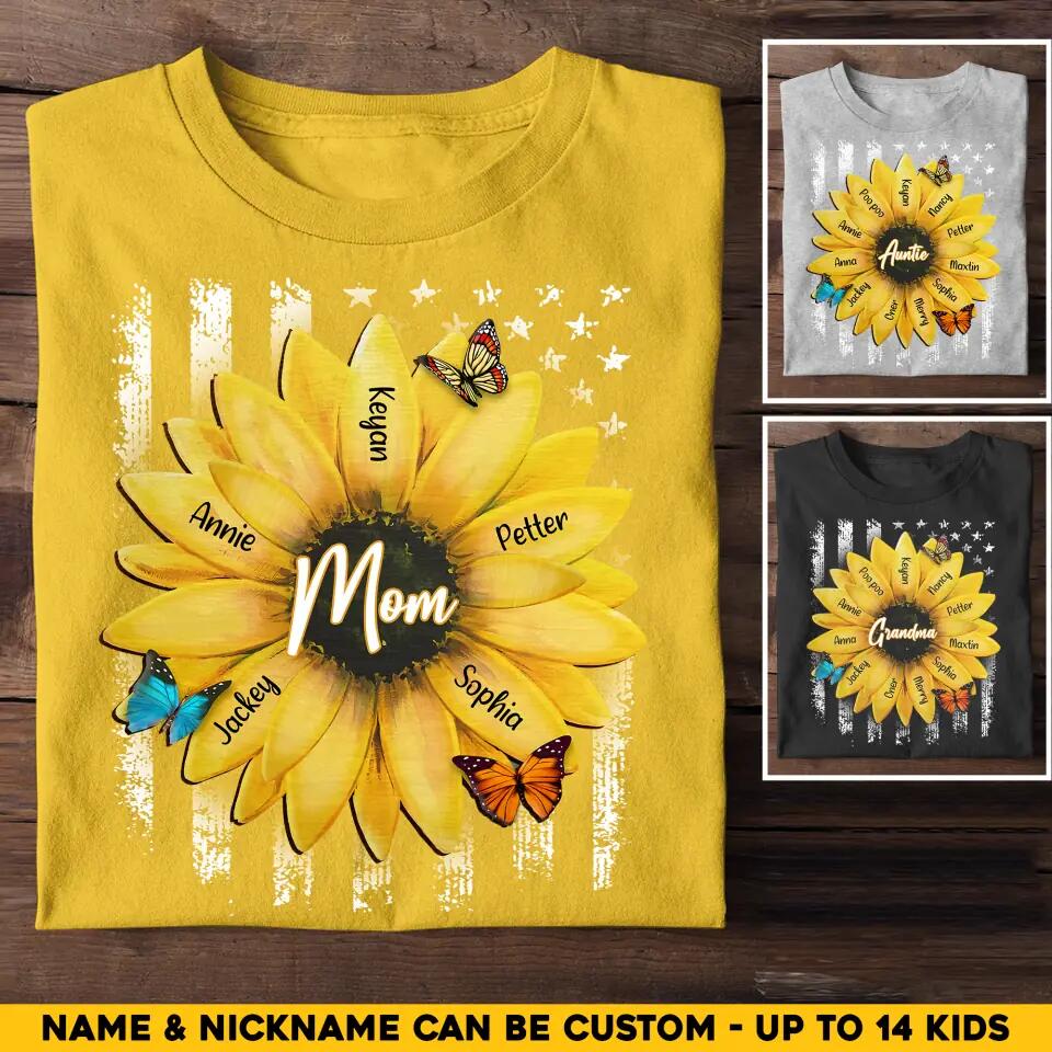 Personalized Grandma Mom Aunt Nana Sunflower Kid Name Tshirt Printed QTHQ0404