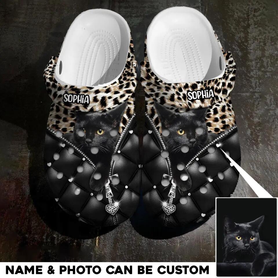 Personalized Upload Your Cat Photo Leopard Clog Slipper Shoes Printed 23APR-HQ05