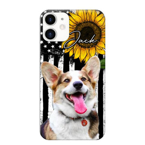 Personalized Upload Your Dog Photo & Name Sunflower Phonecase Printed QTHQ0504