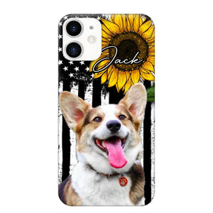 Personalized Upload Your Dog Photo & Name Sunflower Phonecase Printed QTHQ0504