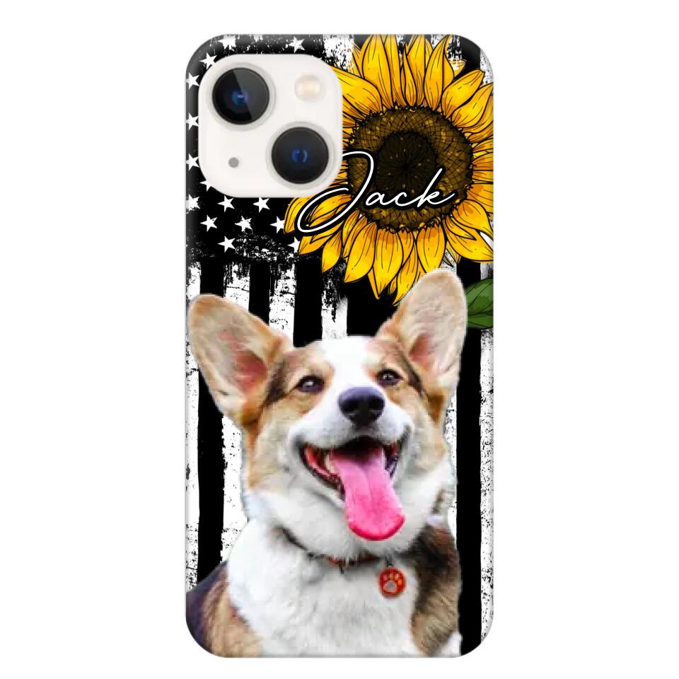 Personalized Upload Your Dog Photo & Name Sunflower Phonecase Printed QTHQ0504