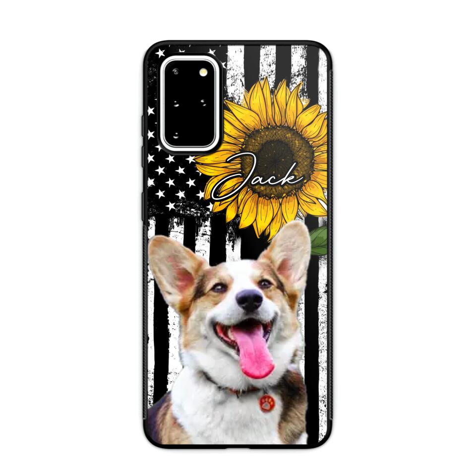 Personalized Upload Your Dog Photo & Name Sunflower Phonecase Printed QTHQ0504