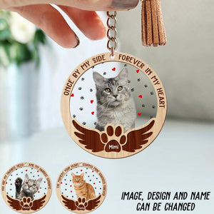 Personalized Upload Your Cat Photo Once By My Side Forever In My Heart Acrylic Keychain Printed 23APR-DT05