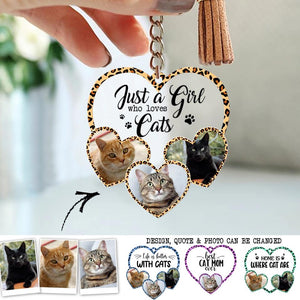 Personalized Upload Your Cat Photo Just A Girl Who Loves Cats Acrylic Keychain Printed PNDT0504