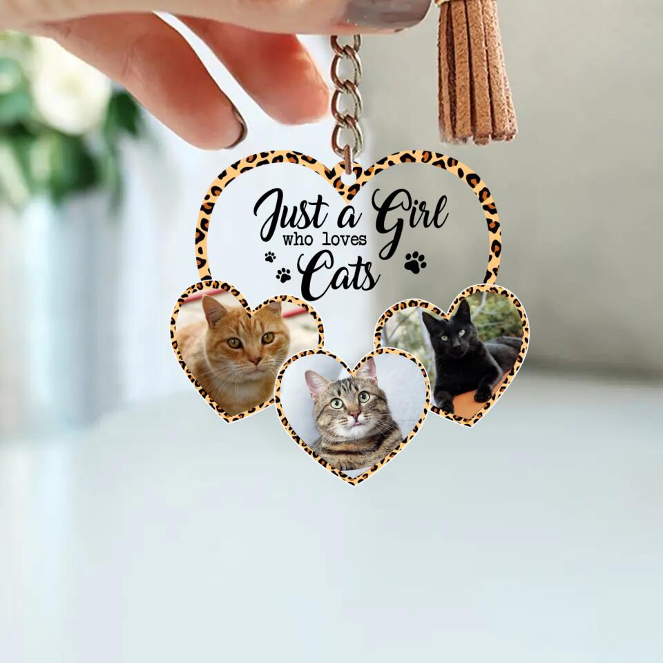 Personalized Upload Your Cat Photo Just A Girl Who Loves Cats Acrylic Keychain Printed PNDT0504