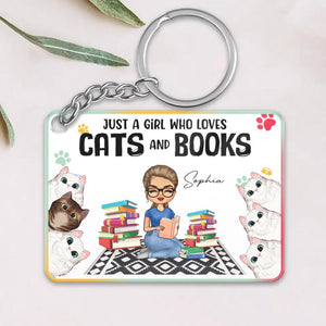 Personalized Just A Girl Who Loves Cats And Books Cat Lovers Gift Acrylic Keychain Printed PNHQ0604