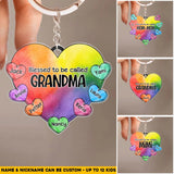 Personalized Blessed To Be Called Grandma Colorful Heart with Kid's Name Acrylic Keychain Printed PNHQ0604