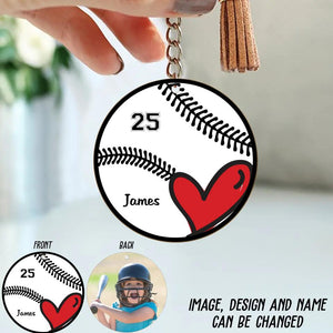 Personalized Upload Your Baseball Playing Photo Baseball Wooden Keychain Printed QTBT1104